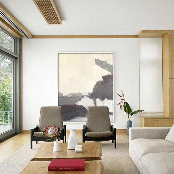 Extra Large Wall Art,Vertical Palette Knife Contemporary Art,Giant Canvas Wall Art,Light Yellow,Grey,Black,White.etc